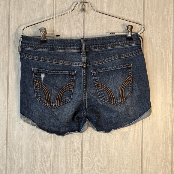 Hollister Midi Short Longest Length Medium Wash Distressed Cut Off Shorts SZ 27 - Picture 5 of 7